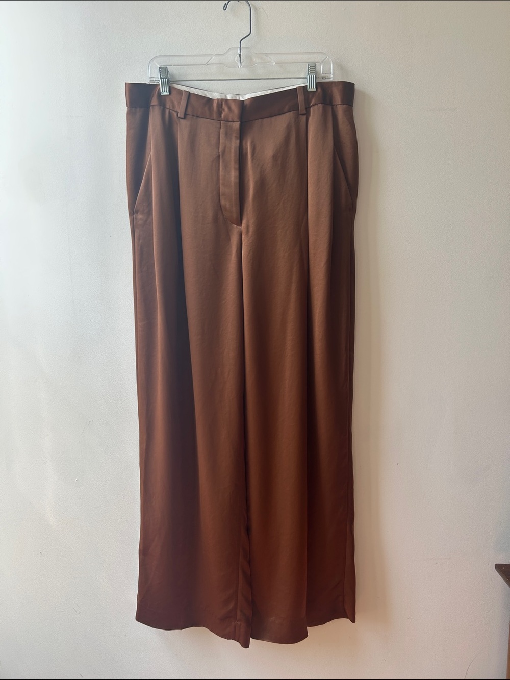 COS Flowy Satin Wide-Leg Dress Pants in Chestnut Brown